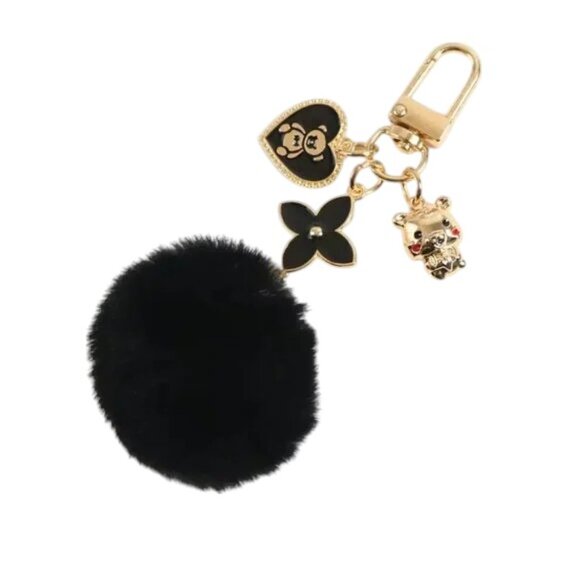 ** Bear Pom Pom Keychain Pendant Fashion Cute Elegant Car Keyring - Picture 2 of 2